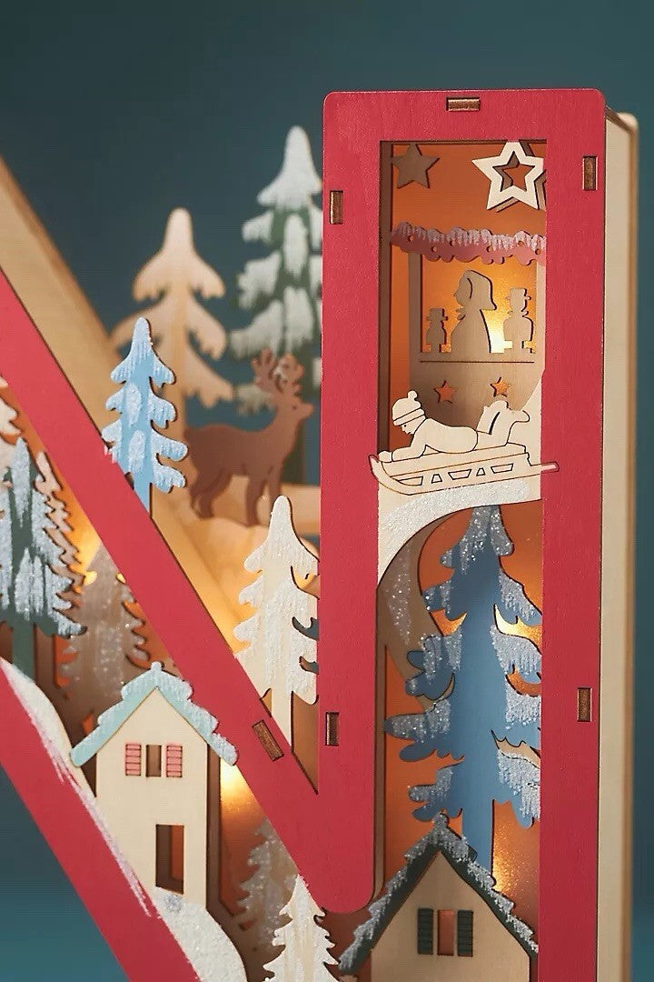 Anthropologie Monogram Wonderland Light-Up Scene Christmas Letter N  Decor ANTHROPOLOGIE - KOEEK