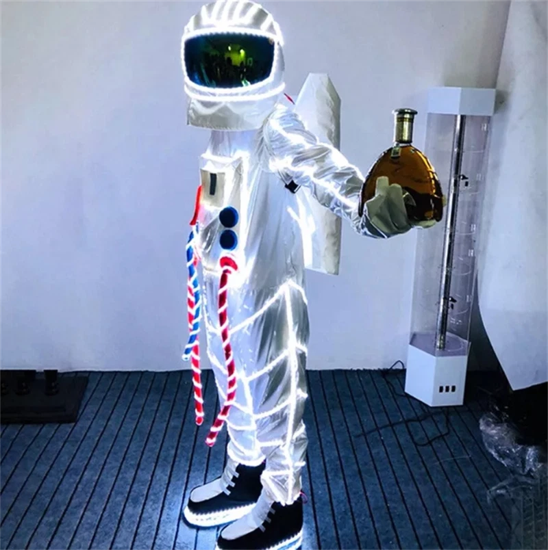 LED Astronaut Costume Suit Illuminated Party Glow Light Cloth Performance Helmet 07FC0E-D4 - KOEEK