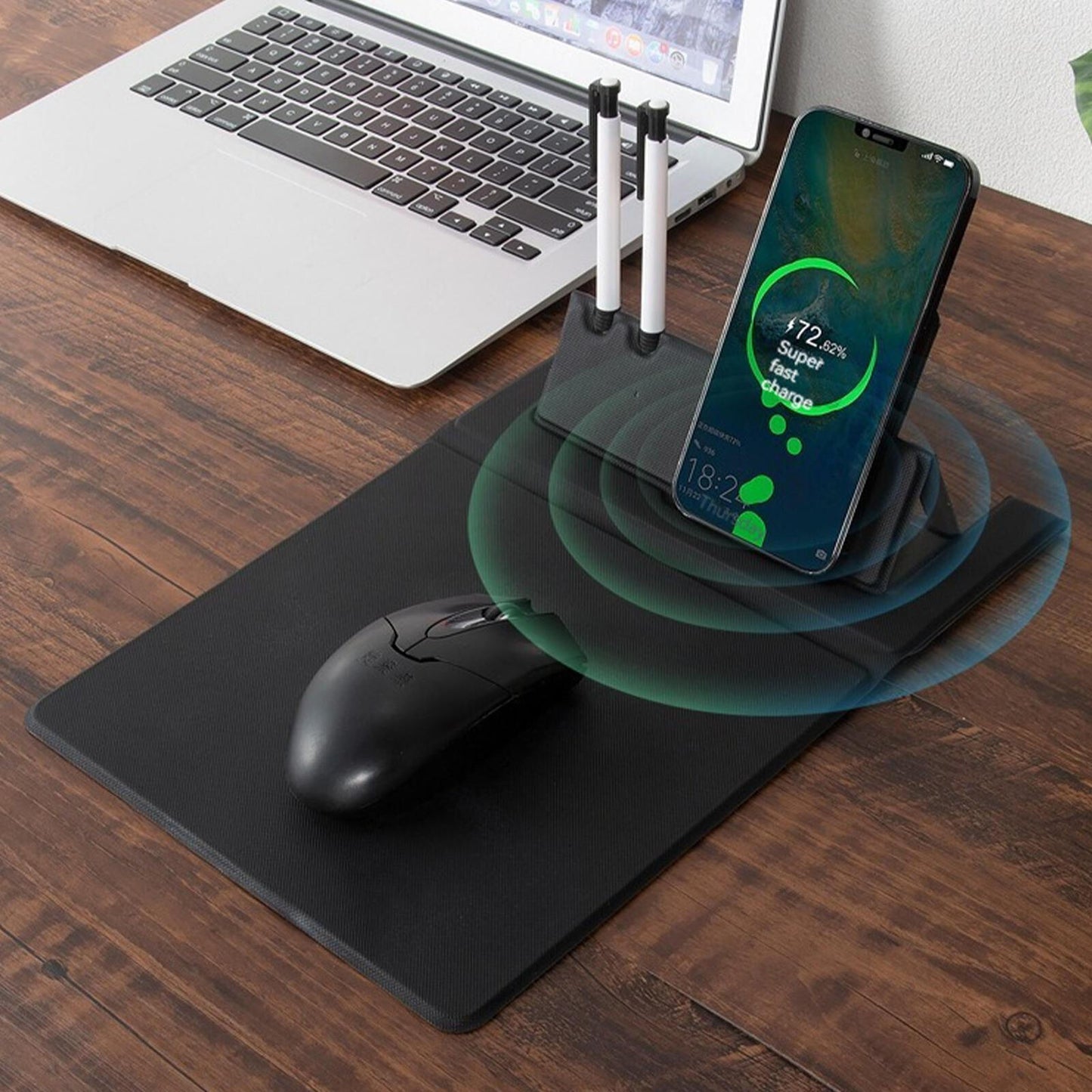 new Mouse Pad with Wireless Charger PU Leather Cordless Chargs Charging 15W physical koeek - KOEEK