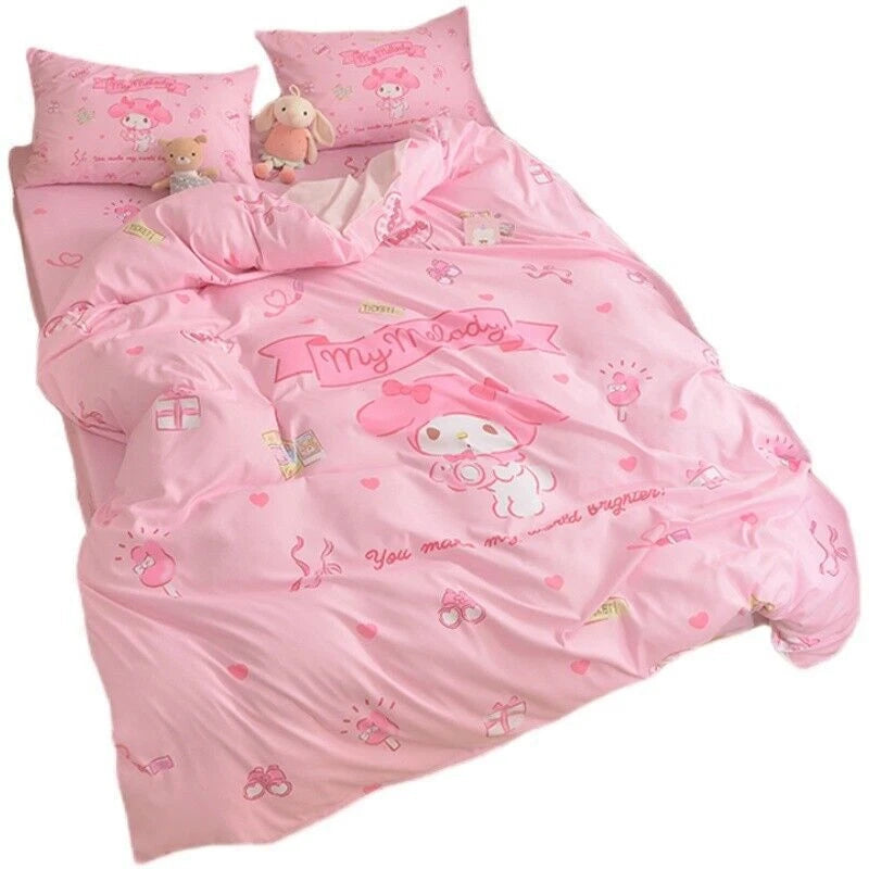 Kurami My Melody Cinnamoroll Cartoon Bedding Set Quilt Sheet Cover Pillow Case 07FC0E-D4 - KOEEK