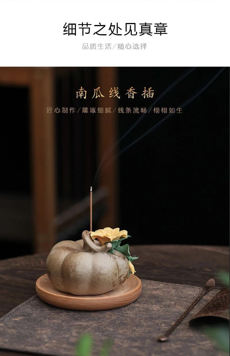 Ceramic Pumpkin Stick Incense Holder Zen Tea Room Home Indoor Decor 07FC0E-D4 - KOEEK