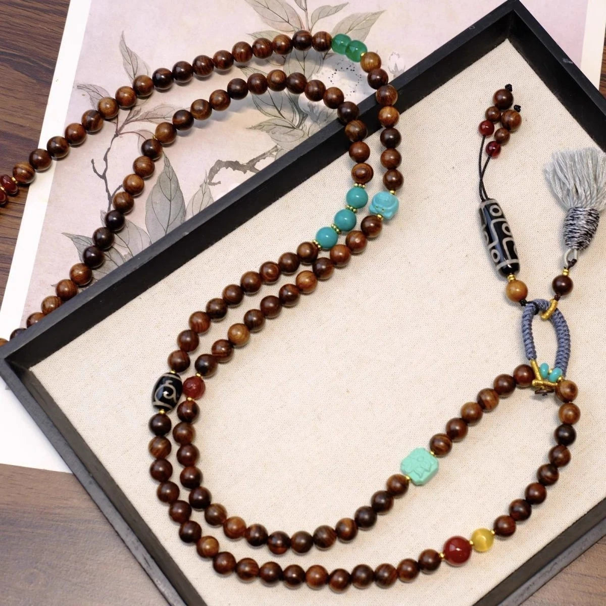 Chinese Style Sandalwood Peace Ruyi Lock Necklace Multi-Use Crossbody Chain 07FC0E-D4 - KOEEK