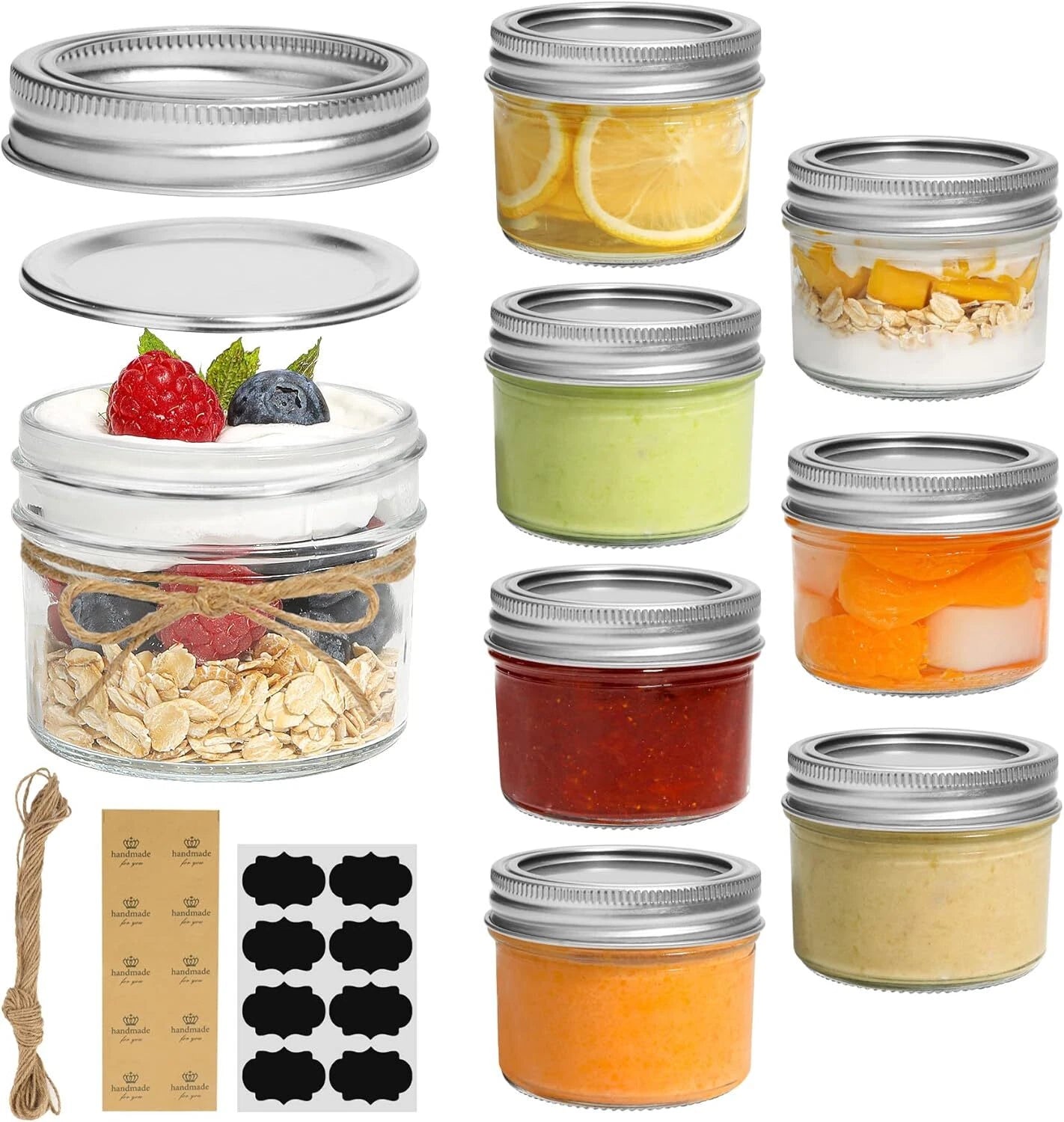 Mini Mason Jars 4oz - 8 Pack, Regular Mouth Mason Jar with Lids and Seal Bands 07FC0E-D4 - KOEEK