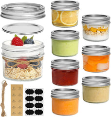 Mini Mason Jars 4oz - 8 Pack, Regular Mouth Mason Jar with Lids and Seal Bands 07FC0E-D4 - KOEEK