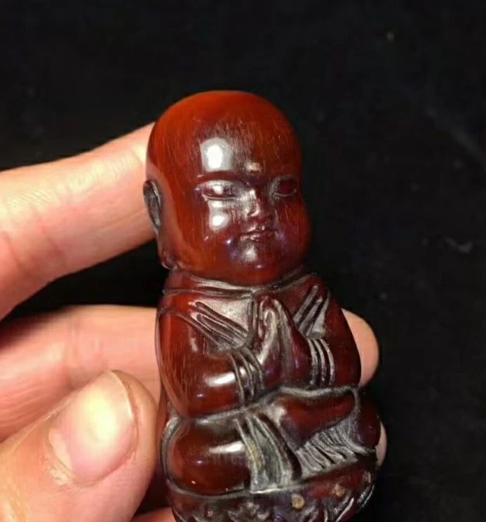 Xizang Yak Horn Carved Tibetan Buddhism Ksitigarbha Jizo Monk Buddha Statue 07FC0E-D4 - KOEEK