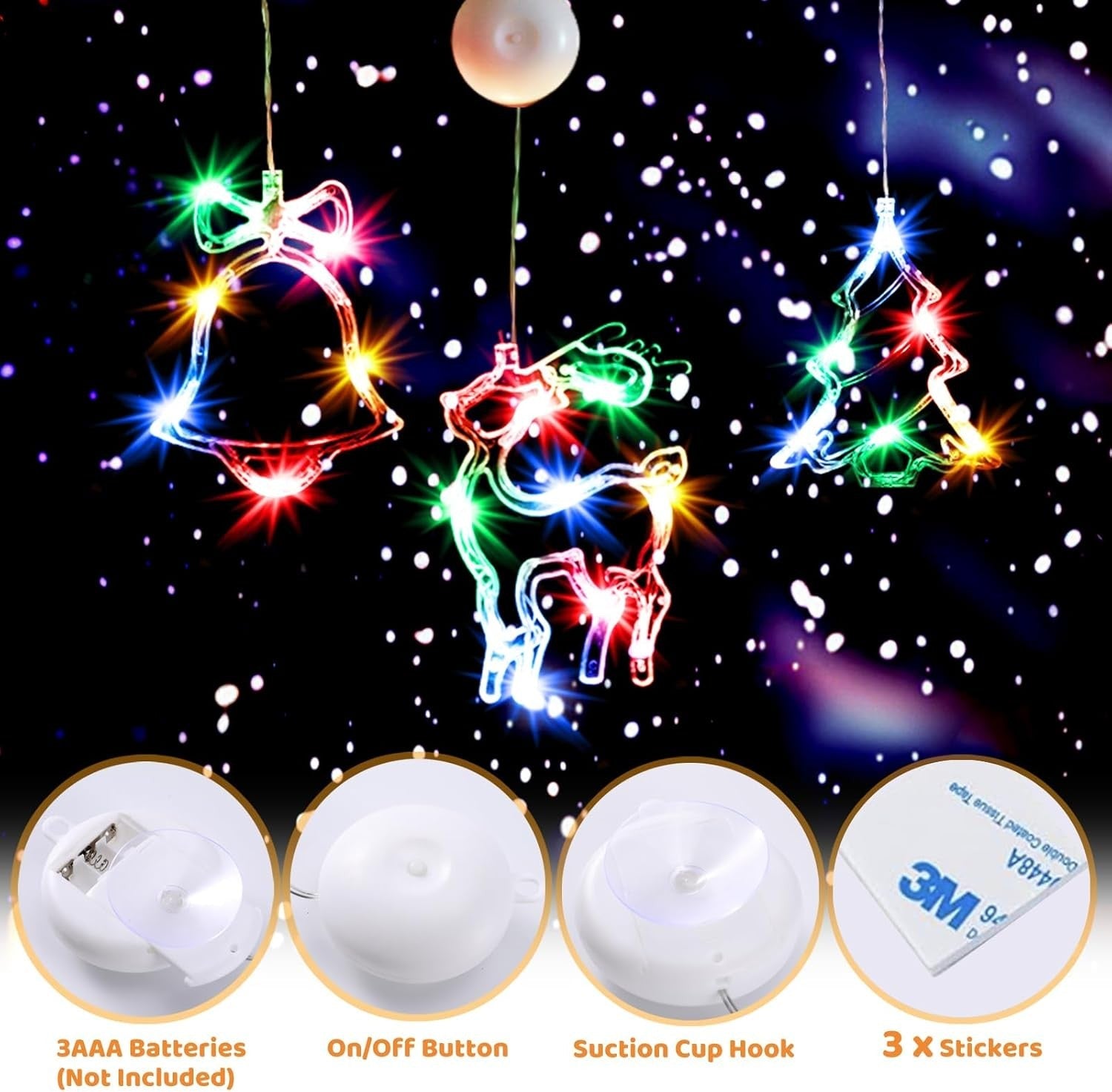 new Brightown 3 PCS Lighted Christmas Window Bell-Tree-Deer Multicolor BRIGHTOWN - KOEEK