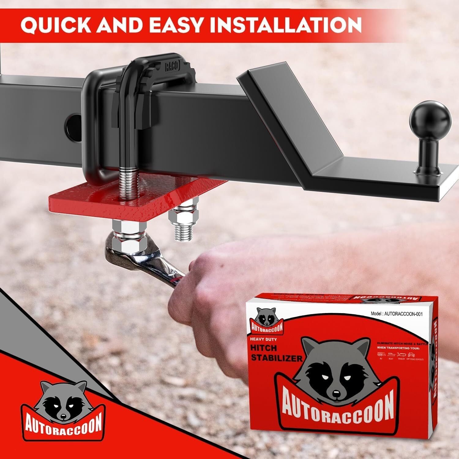 new Hitch Tightener Anti-Rattle Clamp - Heavy Duty Stabilizer for 1.25" Red 07FC0E-D4 - KOEEK