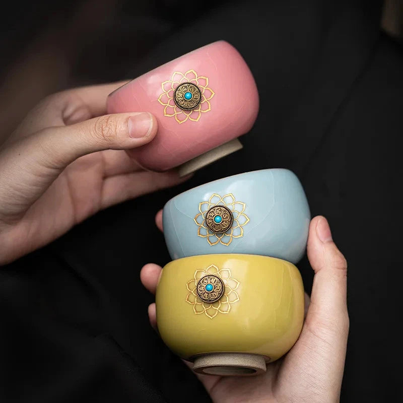 120ml Ceramic Ru Kiln Tea Drinking Cup Crackle Glaze Master Cup Kung Fu Tea Set 07FC0E-D4 - KOEEK