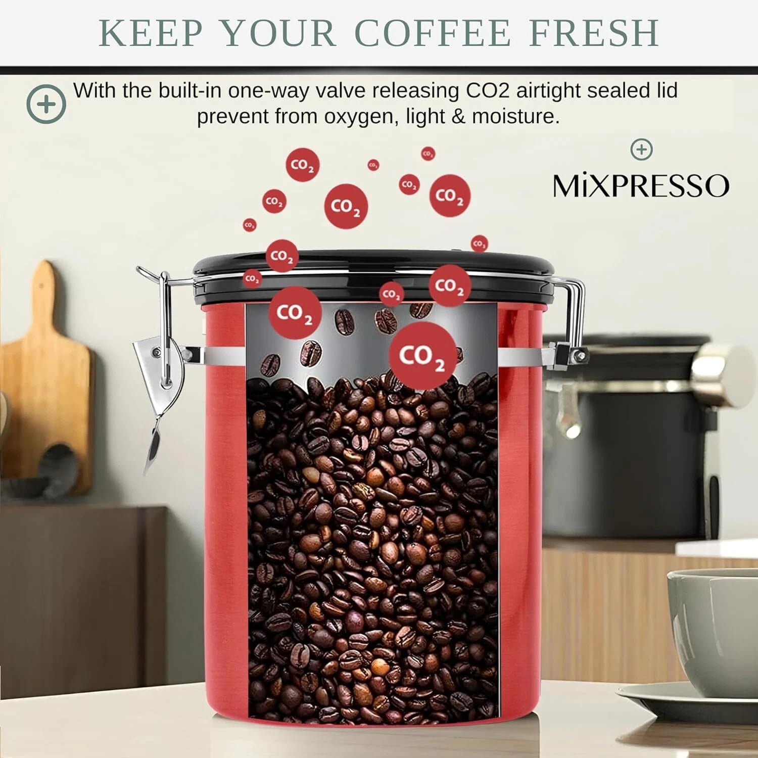 16 Oz Coffee Canister Red, Stainless Steel Airtight Coffee Container, Ground 07FC0E-D4 - KOEEK