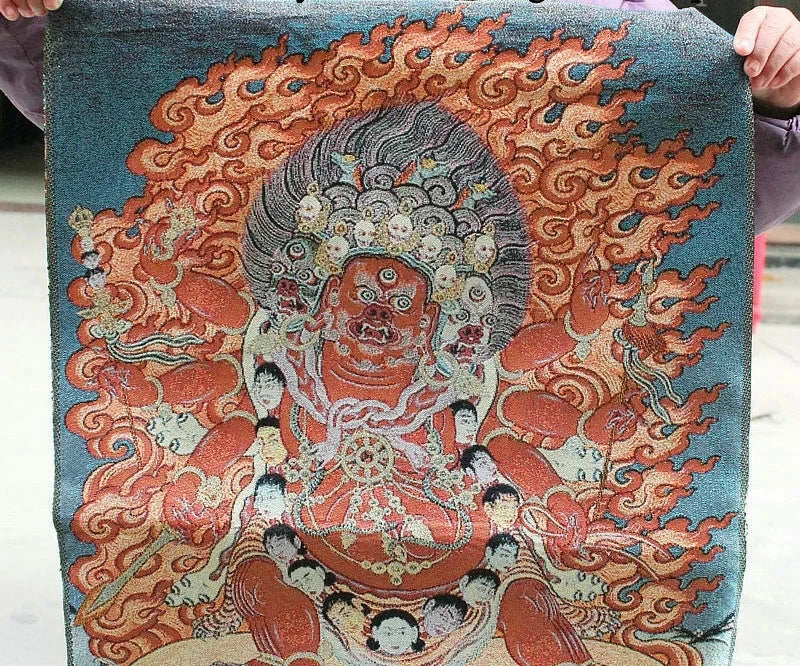 36 Inch Tibet Silk Six Arm Mahagala Protector Deity Thangka Mural Nice Art Work 07FC0E-D4 - KOEEK