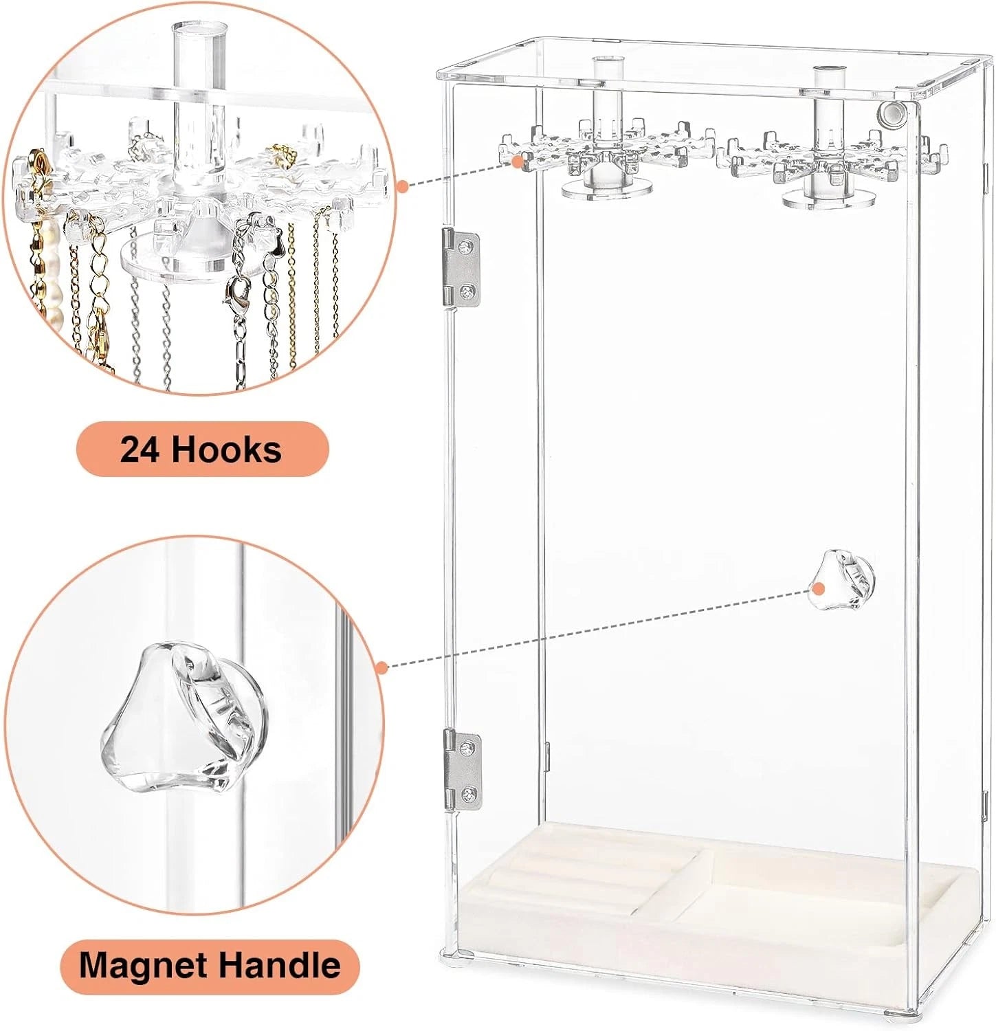 Necklace holder, acrylic jewelry storage box, equipped with 24 hooks 07FC0E-D4 - KOEEK