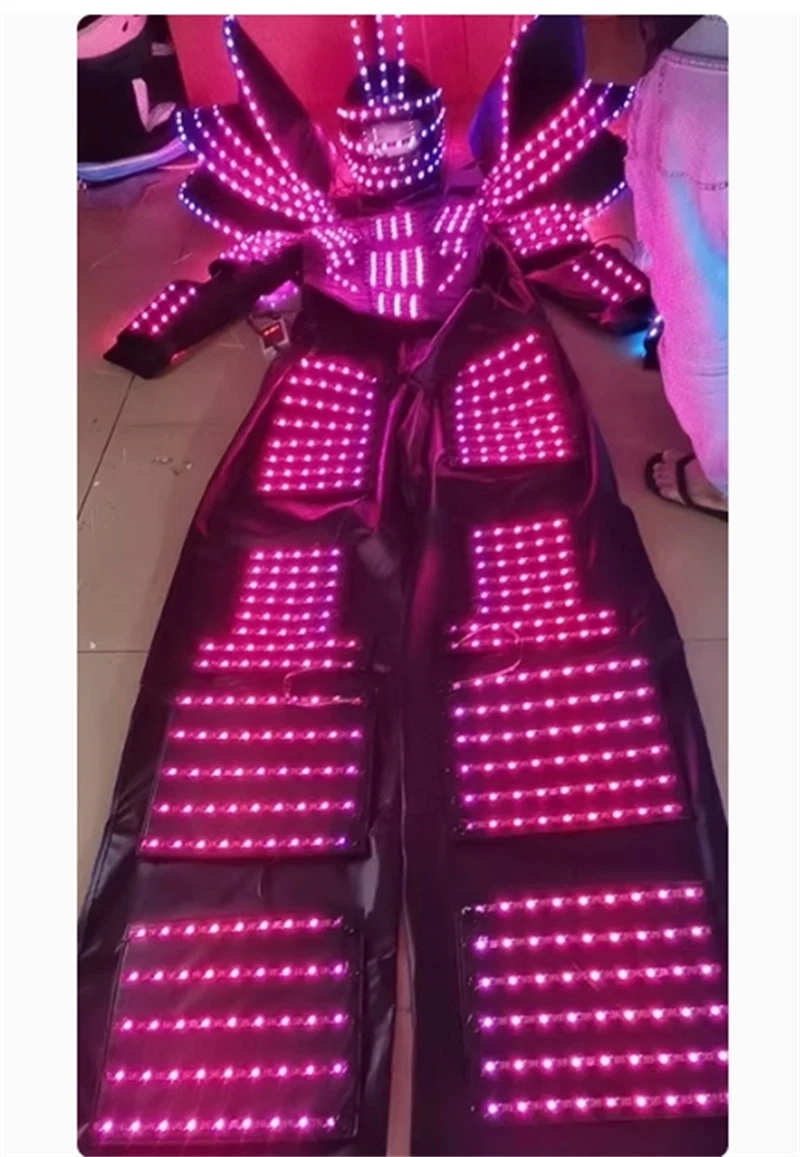 LED Robot Stilt Costume Helmet 7 Color Change DJ Party Performance Glowing Suit 07FC0E-D4 - KOEEK