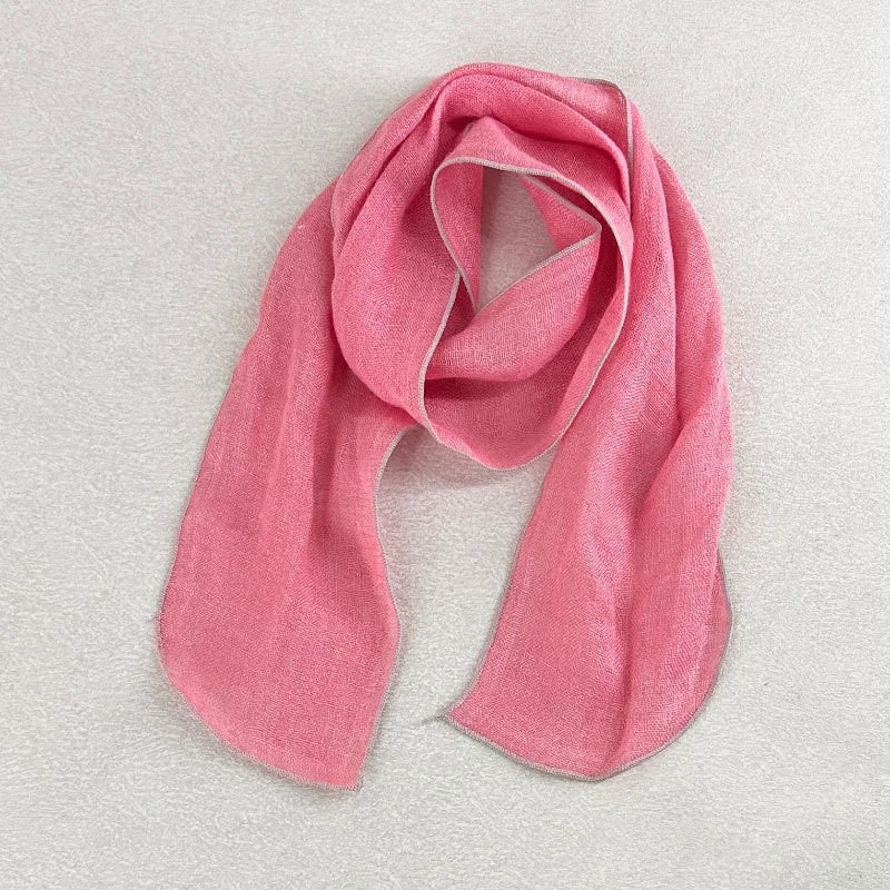 Womens  Linen Preppy Solid Necktie Thin Scarf Neckerchief Scarves Accessory 07FC0E-D4 - KOEEK
