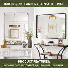 Bathroom Mirror,24" x 36"Wall Mounted Vanity Brushed Rounded Corner Metal Framed 07FC0E-D4 - KOEEK