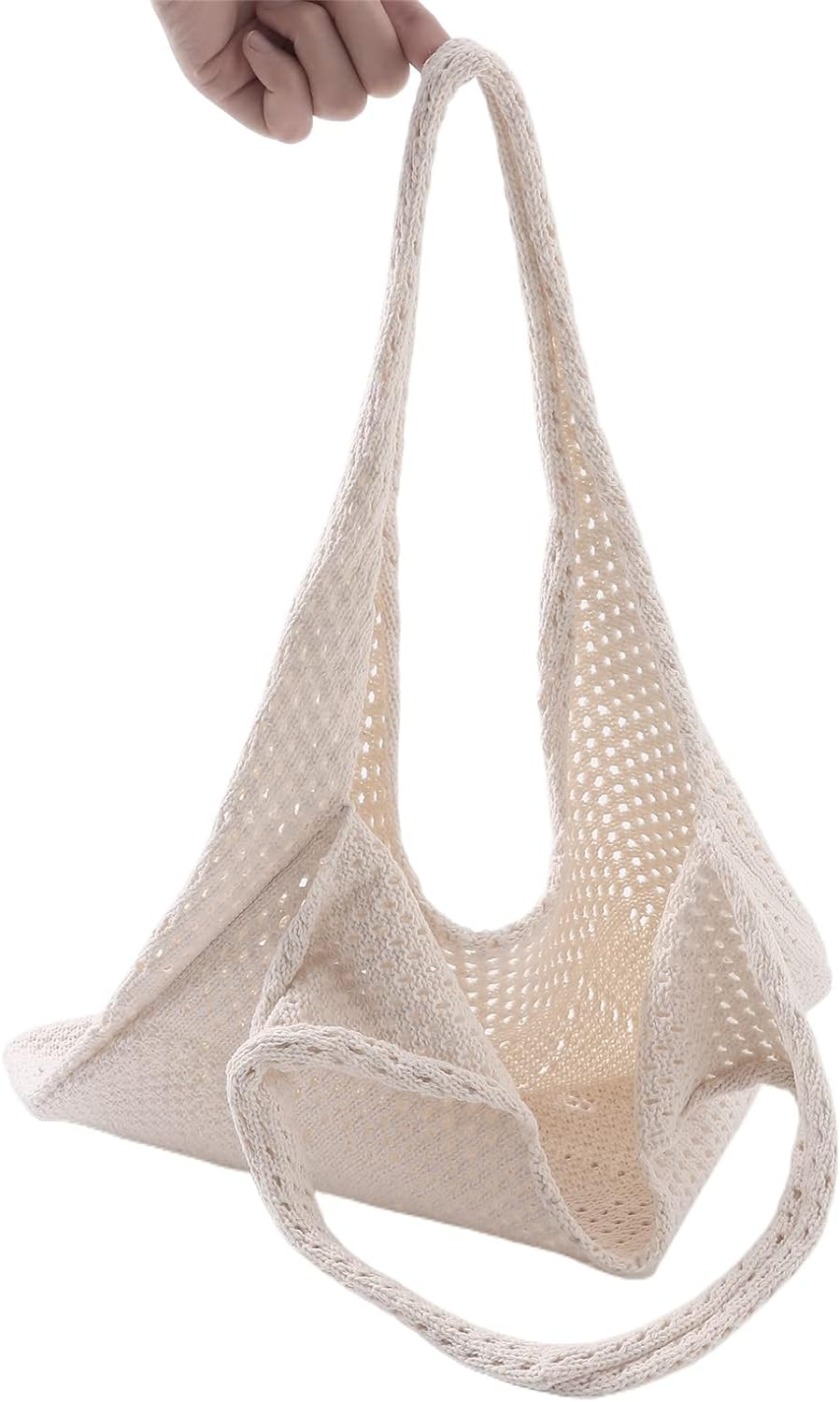 ny Heklet Mesh Beach Tote Bag Sommer Y2K Estetisk strikket skulderveske Stor kapasitet