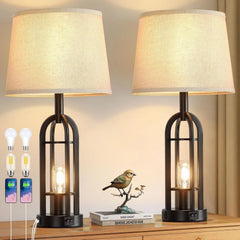 Black Table Lamps for Living Room Set of 2 - Farmhouse Lamps for Night Stands