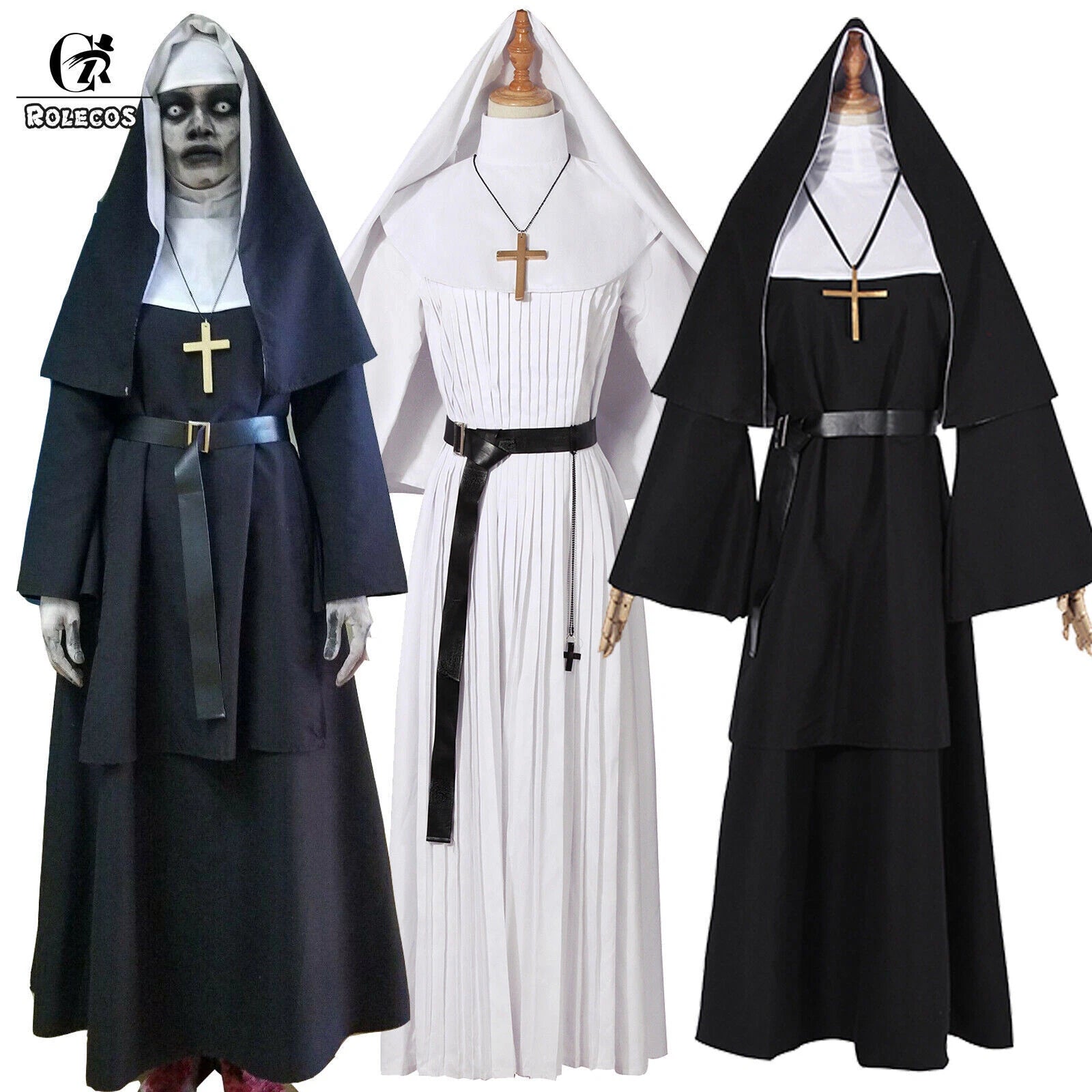 The Nun Valak Costume The Conjuring 2 Halloween Cosplay Fancy  Black White Dress 07FC0E-D4 - KOEEK