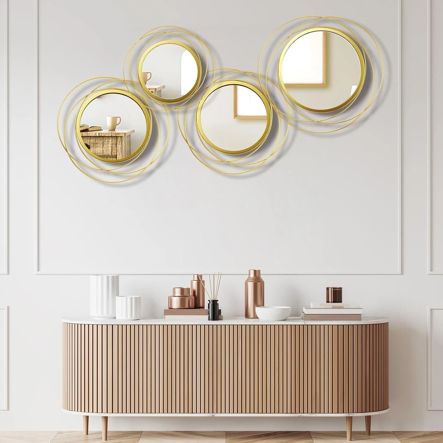 4 Pcs Decorative Wall Mirror Round Mirror Gold Circle Mirror Ring Metal Mirror 07FC0E-D4 - KOEEK