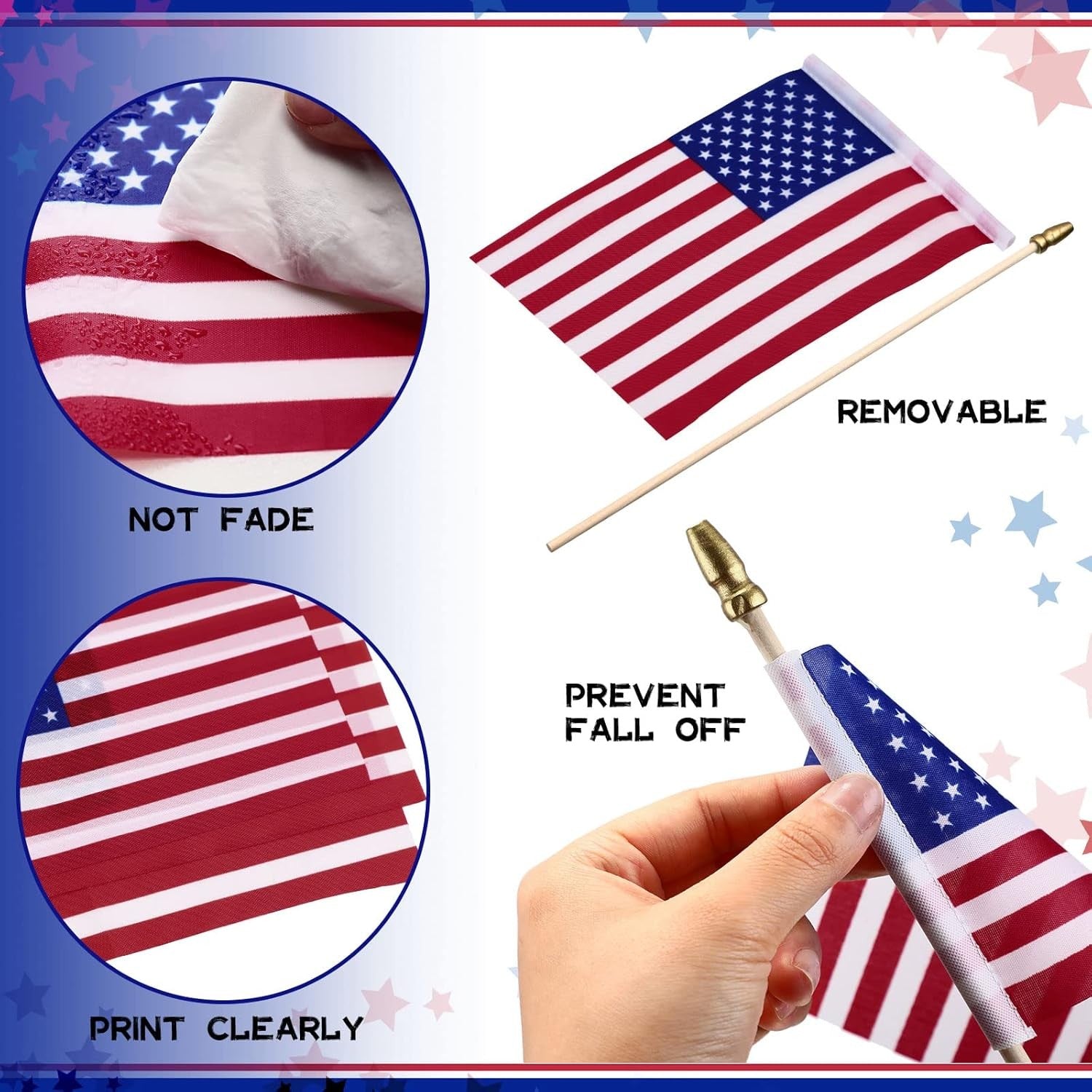 new 150 Pcs Small American Flags on Stick, 8 x 12 Inch Mini US Wooden...