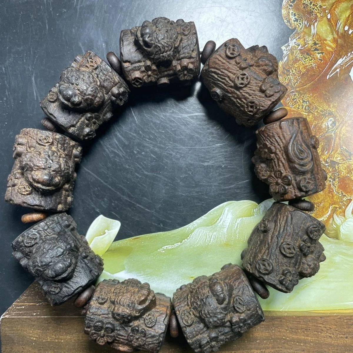 Hainan Agarwood Pendant Natural Old Wood Carved Toad Plum Blossom Ornament 07FC0E-D4 - KOEEK