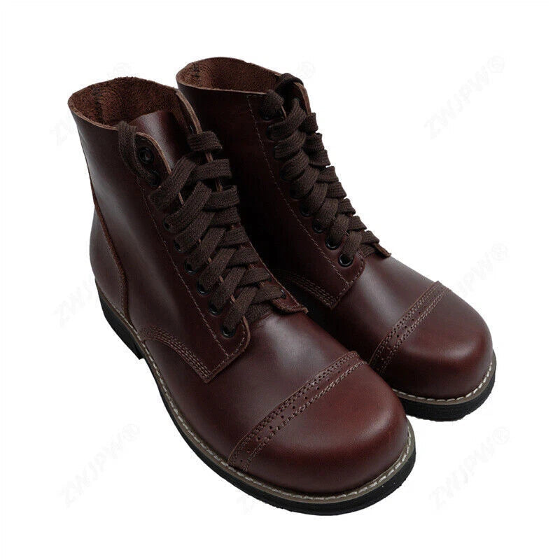 US WWII Brown Short M1942 Shoot Cowhide Men Hiking Boots Tactical Military Shoes 07FC0E-D4 - KOEEK