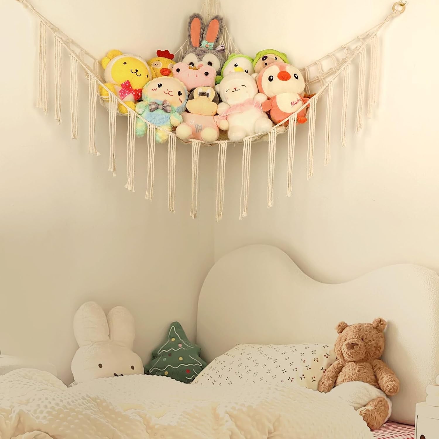 new Stuffed Animal Hammock Corner, Hand-Knitted Large Plushie Net Large, White