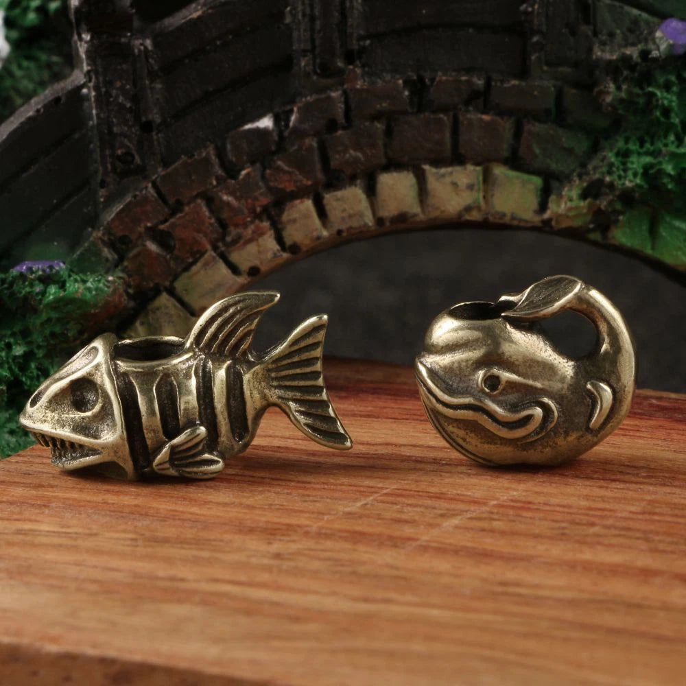 EDC Brass Fish Shape Lanyard Bead Knife Paracord Pendant Keychain DIY Beads Gift 07FC0E-D4 - KOEEK
