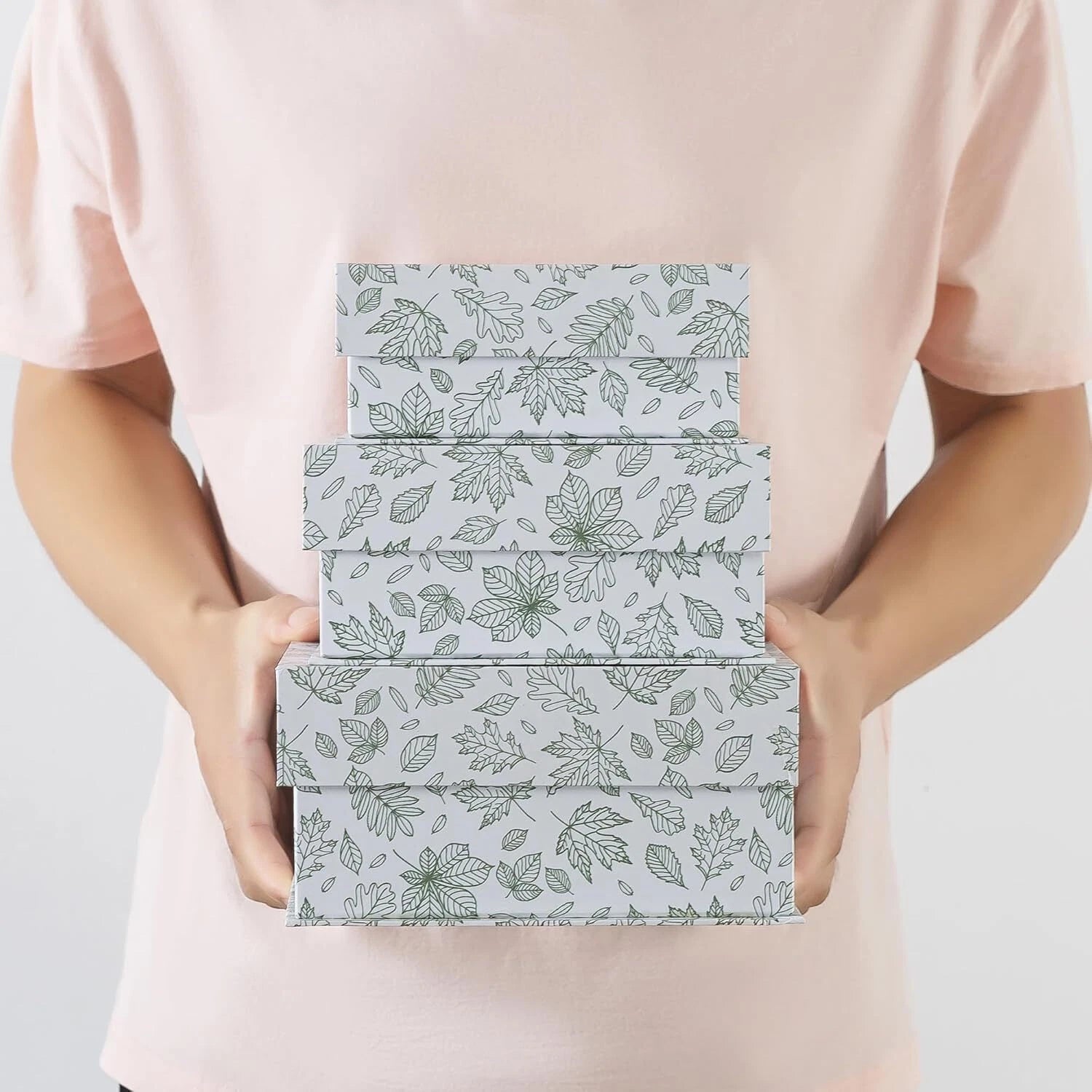Decorative Cardboard Storage Boxes, Set of 3 Light Green Floral Pattern Keepsake 07FC0E-D4 - KOEEK