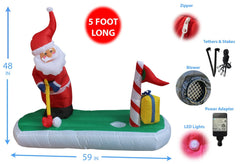5 Foot Long Christmas Inflatable Santa Claus Golf Lights Blowup Yard Decoration 07FC0E-D4 - KOEEK