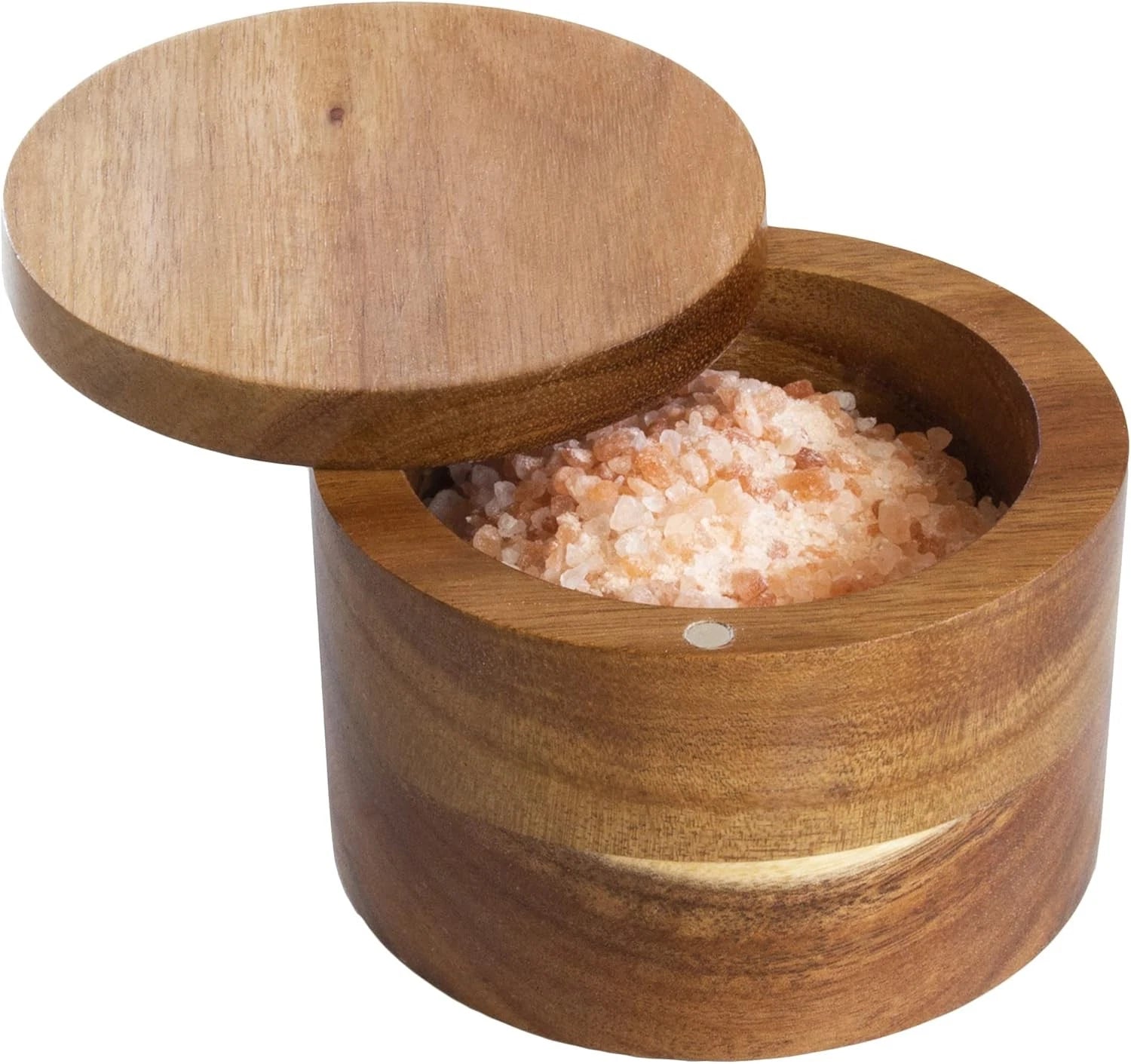 Rock & Branch Acacia Wood Salt Cellar Storage Box with Magnetic Swivel Lid 07FC0E-D4 - KOEEK