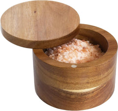 Rock & Branch Acacia Wood Salt Cellar Storage Box with Magnetic Swivel Lid 07FC0E-D4 - KOEEK