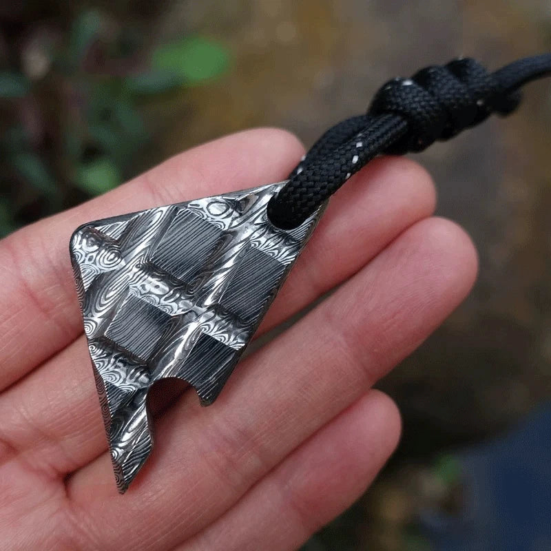 Damascus Steel Chocolate Bottle Opener Necklace Pendant Keychain Multi EDC Tool 07FC0E-D4 - KOEEK