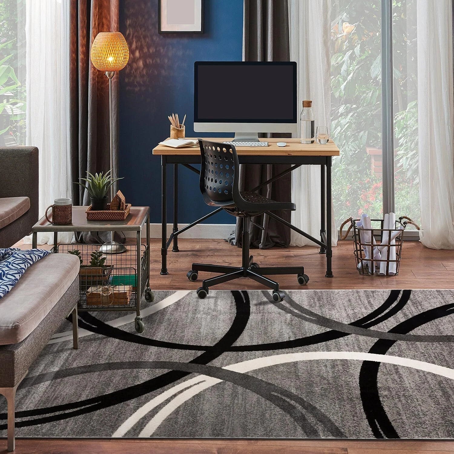 Modern Wave Round Design Area Rug 5'3“ x 7'3” Gray 07FC0E-D4 - KOEEK