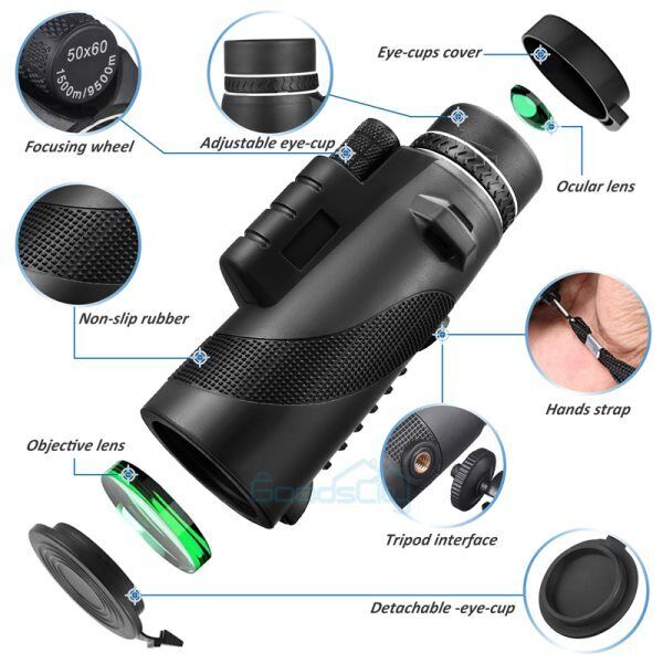 nytt 50X60 Zoom HD Monocular Telescope +Stativ +Klips for mobiltelefon