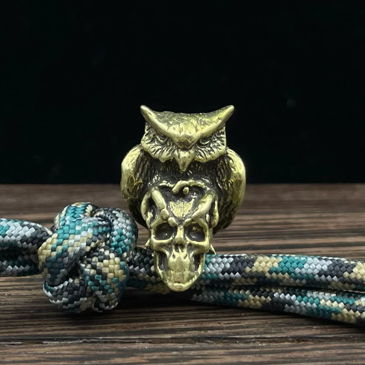 2pcs Brass Owl Skull Beads Lanyard EDC Bead Knife Paracord Bead Pendant DIY Bead 07FC0E-D4 - KOEEK