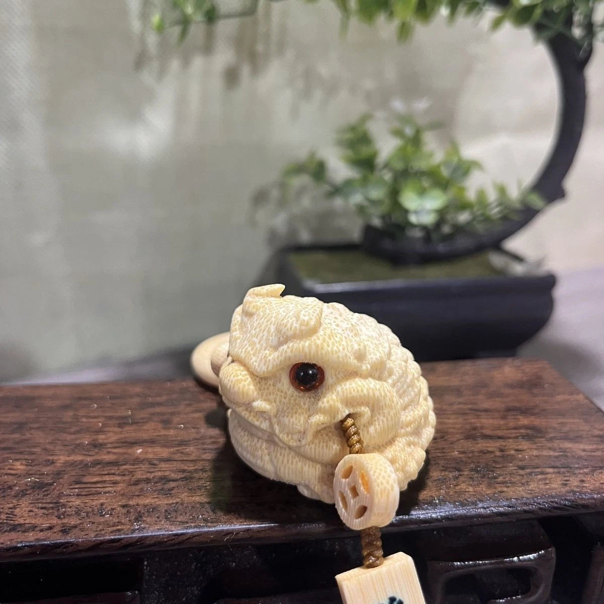 Solid Jade Bamboo Dragon Blood Gold Toad Bamboo Carved Handcrafted Amulet 07FC0E-D4 - KOEEK
