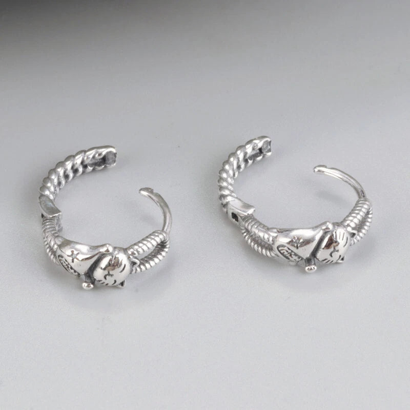 Solid 925 Sterling Silver Rich Cat Lovely Hoop Earrings 14mm Hoop 07FC0E-D4 - KOEEK