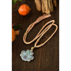 Silver Plated Enamel Locket Necklace 45mm Chinese Style Handmade Pendant Cord 07FC0E-D4 - KOEEK