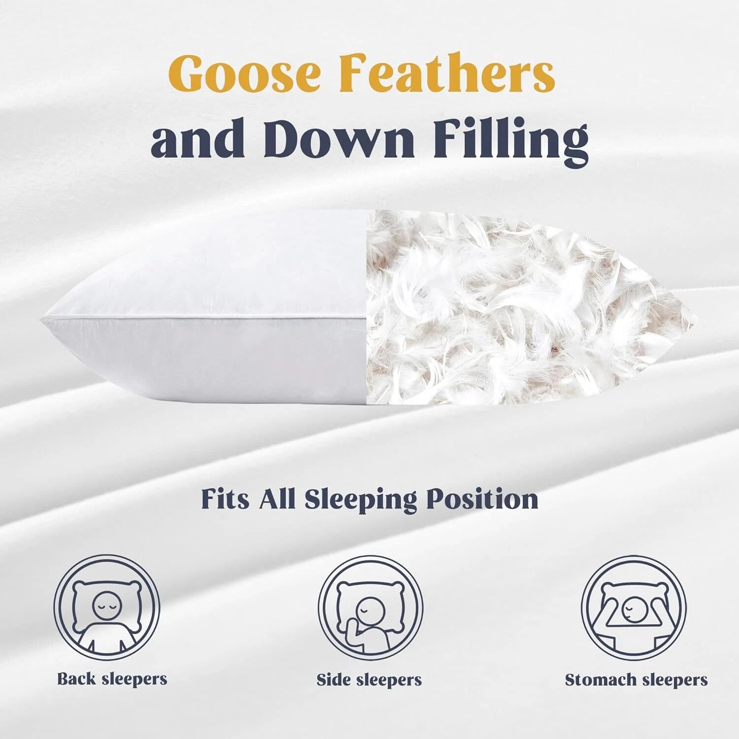 Goose Feather and Down White Pillows,  Soft Cotton Cover, Set of 2 07FC0E-D4 - KOEEK