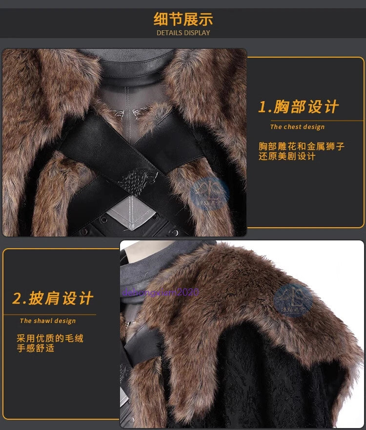 Game of Thrones Season 8 Jon Snow Men's Cosplay Costume with Cloak Full Suit 07FC0E-D4 - KOEEK