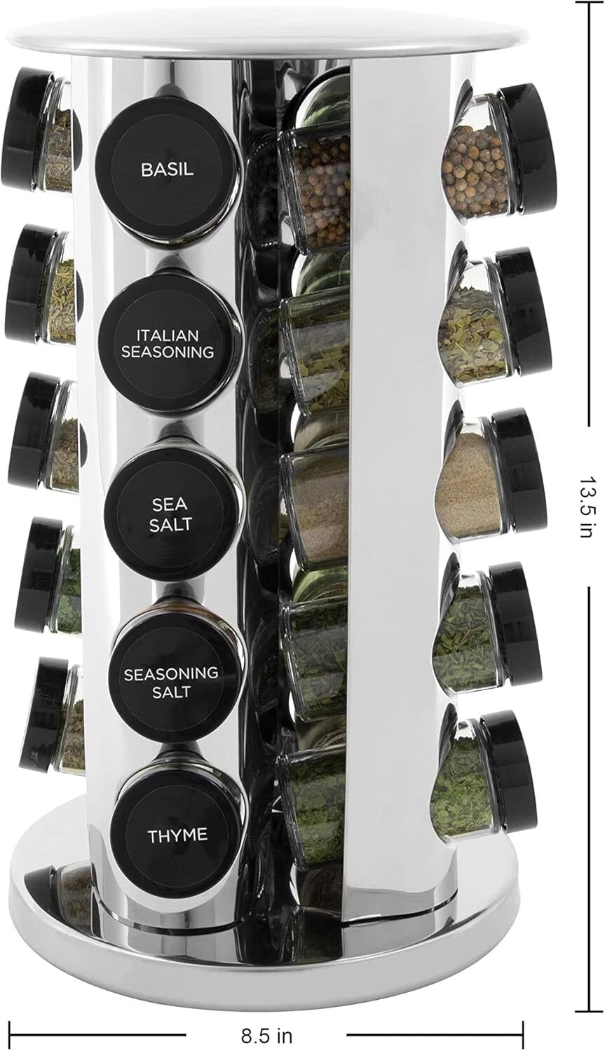 20-can rotating tabletop spice rack, polished stainless steel, black lid 07FC0E-D4 - KOEEK