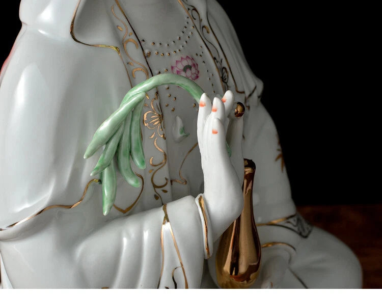 25cm Ceramic Lotus Guanyin Bodhisattva Statue Buddhist Supplies Home Decoration 07FC0E-D4 - KOEEK
