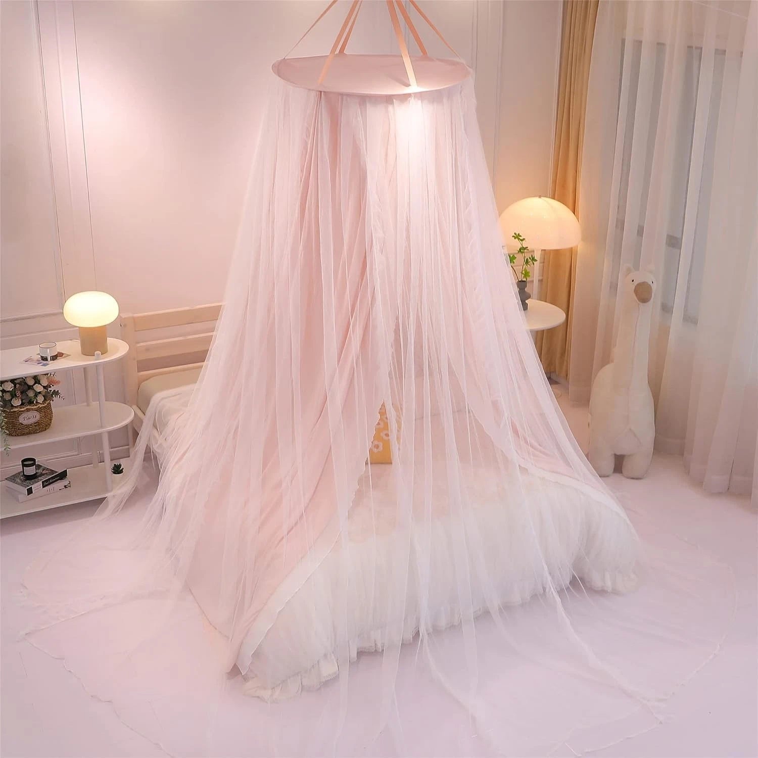 Double Layer Princess Round Dome Canopy Bed Curtain for Girls Adults,Children 07FC0E-D4 - KOEEK