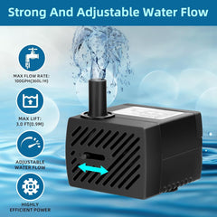 new Mini Submersible Fountain Water Pump With LED Light 95GPH 5W(4 LED), Black 07FC0E-D4 - KOEEK