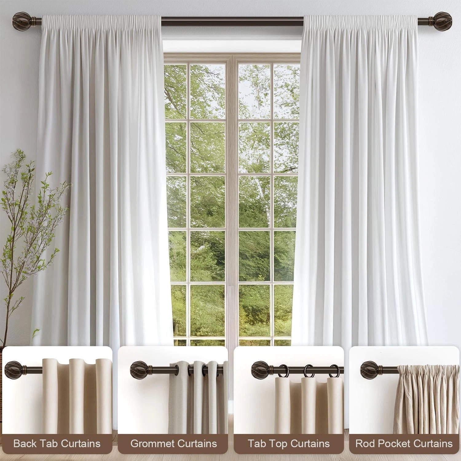 Brown curtain rod, suitable for windows ranging from 66 to 120 inches. 07FC0E-D4 - KOEEK