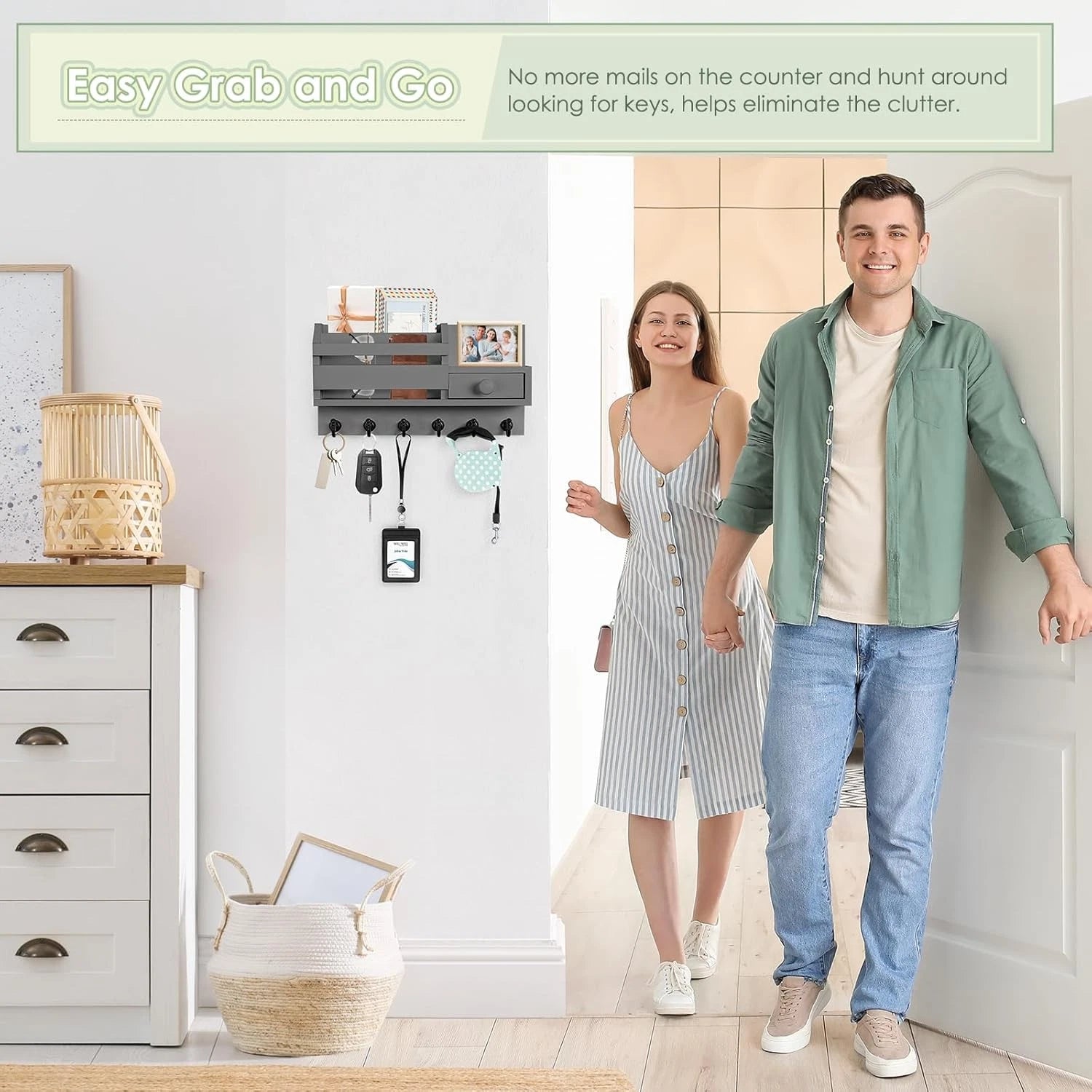 Wall-mounted key rack, wooden mail and key storage rack 07FC0E-D4 - KOEEK