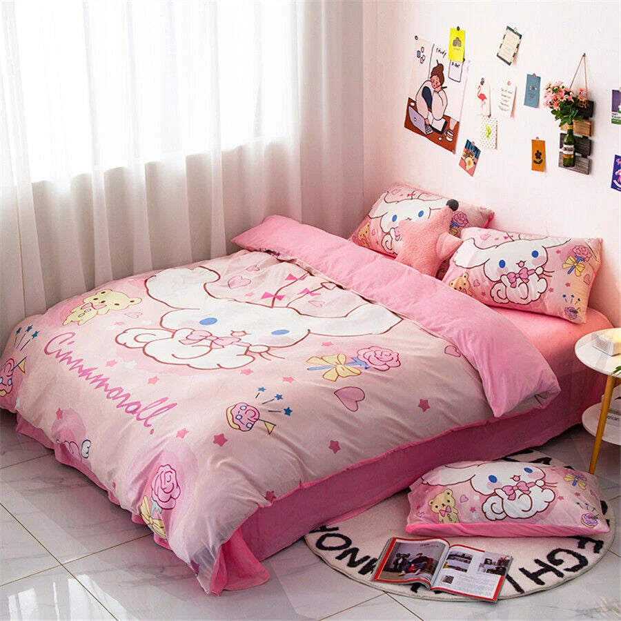Cinnamoroll Cartoon Duvet Cover Bed Sheet Pillowcase Set for Twin Queen King Bed 07FC0E-D4 - KOEEK
