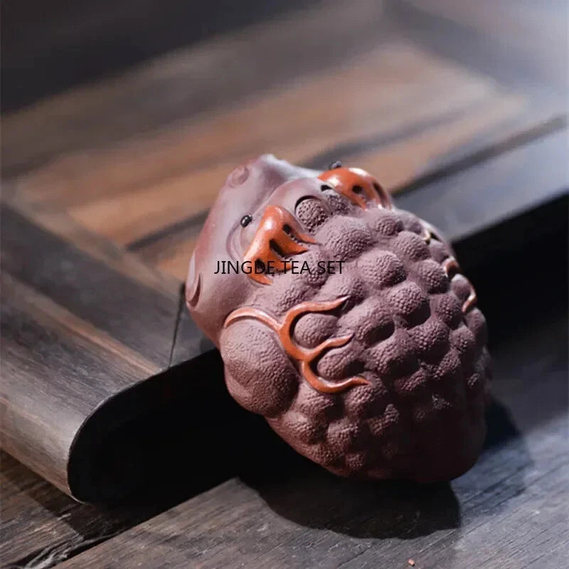 Yixing Purple Clay Tea Pet  Golden Toad Animal Statue Handmade TeaSet Decor 07FC0E-D4 - KOEEK