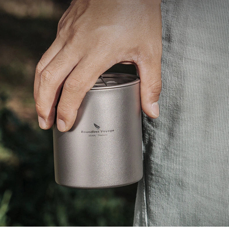350ml Double Walled Titanium Tea Cup with Lid Outdoor Indoor Coffee Water Mug 07FC0E-D4 - KOEEK