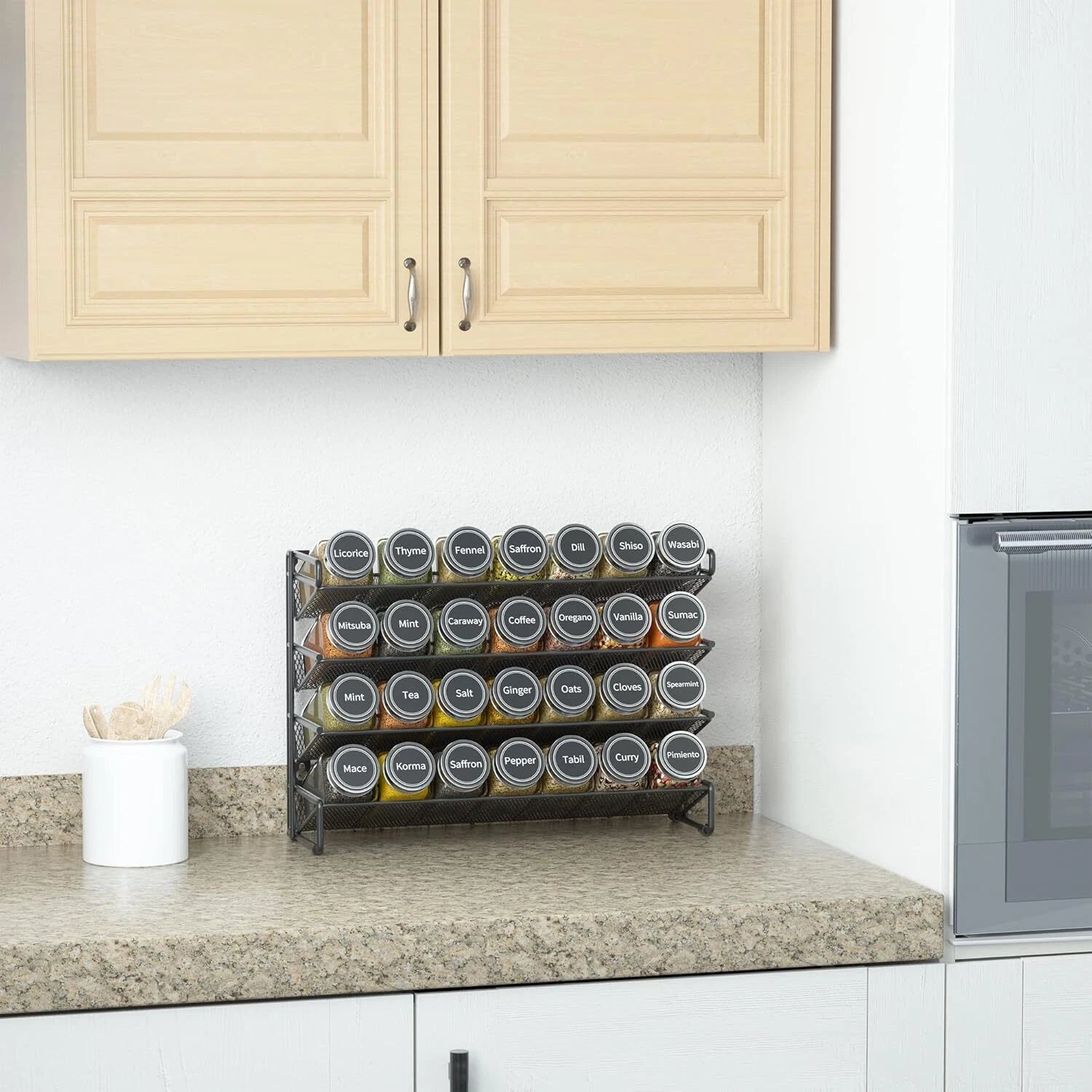 Spice Rack Organizer with 28 Spice Jars, 386 Spice Labels 07FC0E-D4 - KOEEK